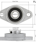 Four KFL08 flange-mounted pillow block bearings with 8 mm bore, silver metal housing, front and side views.