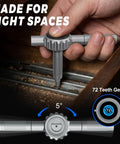 Top Shelf 67 In 1 Ratcheting Screwdriver Set With Badass High Torque Drive and Flexible Hand Grip used in tight spaces.