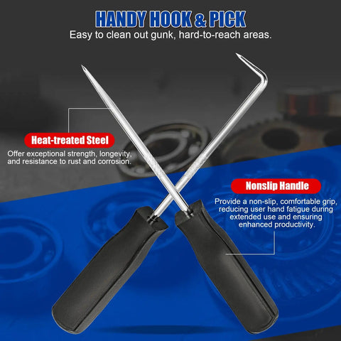 Heat-treated steel hook and pick from 11 Piece Snap Ring Pliers Set With Straight And Bent Retaining Ring Pliers Long Reach Pliers With Hook And Pick