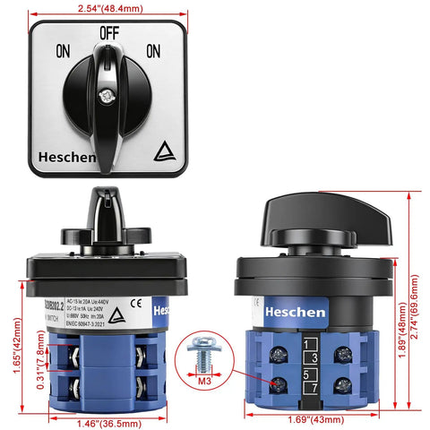 Beefy Heavy Duty Universal Rotary Cam Selector Changeover Switch SZW26-20 B202.2 On Off On Momentary 660V 20A Blue