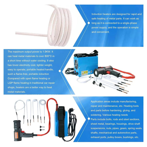 Heavy Duty 1500W Heat Induction Tool For Yanking Loose Stuck Rusty Bolts And Nuts Flameless Portable Metal Heater with coils and lead.