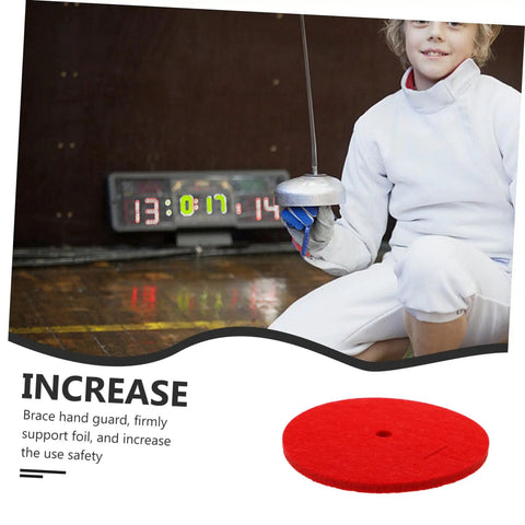 Youth Fencing Hands Guard Protective Pad for Foil Training with red pad and young fencer in protective gear