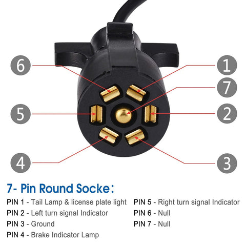 7-pin round trailer light socket with black housing and gold-plated contacts
