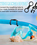 Blue snorkel and mask with 8 Piece Scuba Hose Clips And Silicone Snorkel Keeper Locks Kit For Regulators Masks Snorkels And BCD Gear