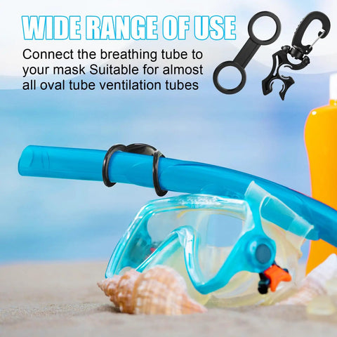 Blue snorkel and mask with 8 Piece Scuba Hose Clips And Silicone Snorkel Keeper Locks Kit For Regulators Masks Snorkels And BCD Gear
