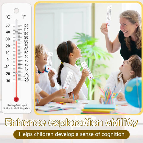 20 Pack Mercury Free Science Thermometers Dual Scale For Classroom Teaching Tools Boiling Point Safe Student Lab Supplies White Durable Easy To Read And Kid Friendly, PVC 1.5x5.5 in
