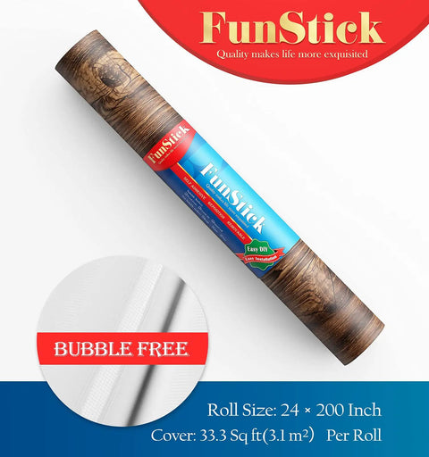 Brown Wood Grain Contact Paper Peel And Stick For Cabinets And Countertops, 24 x 200 inch roll with bubble-free label