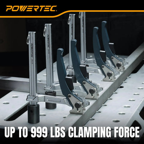 Heavy Duty Welding Clamps Set of 2 for 5/8 Inch Fixture Holes on a metal workbench