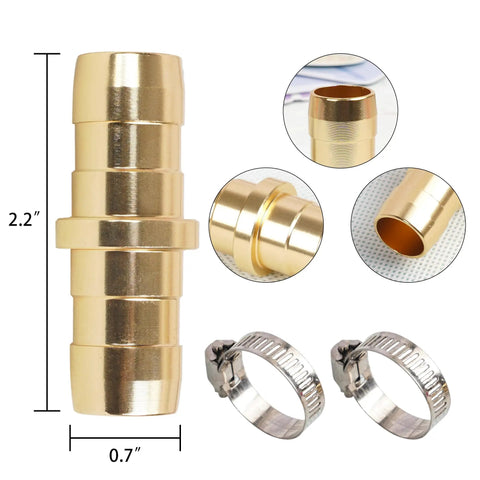 4 Pack Garden Hose Repair Kit With Stainless Clamps Fits 3/4 To 5/8 Inch Hoses Heavy Duty Aluminum Connectors For Quick DIY Leak Fix Durable Mender Kit To Stop Leaks And Cracks showing aluminum connector and stainless clamps