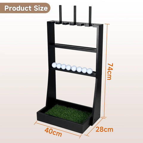 Solid Wood Golf Putter Stand And Club Organizer With 36 Ball Tray Room For 6 Clubs And 3 Head Covers Indoor Outdoor Display Rack.