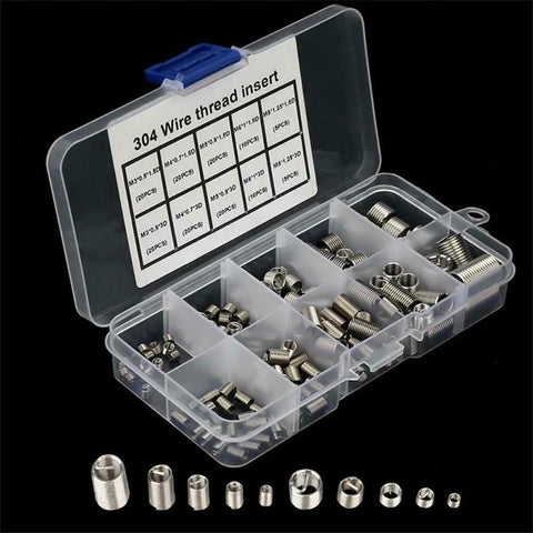 150-Piece 304 Stainless Steel Helical Thread Insert Kit For Metal Thread Repair, assorted M3 to M12 coil inserts