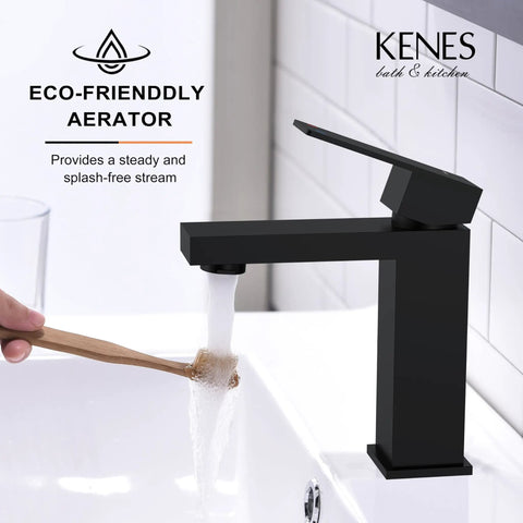 Matte Black Single Handle Bathroom Sink Faucet In Stainless Steel Vanity With Pop Up Drain Stopper And Flexible Water Supply Hoses Made For Everyday Brushing Teeth And Quick Cleanups In Modern Homes