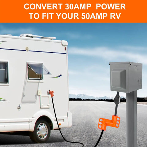 30 Amp To 50 Amp RV Adapter With Built In Circuit Breaker Not For EVs TT30P To 1450R LED Power Indicator used with RV