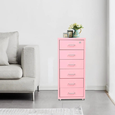 Heavy Duty Steel Rolling File Cabinet With Secure Key Lock And Smooth Swivel Casters For Under Desk Office Organizing, pink, 14x18x28
