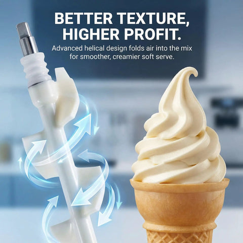 Beater Rod Replacement for VEVOR and YIKAFU Soft Serve Machines, Commercial Grade Auger Assembly with Sealing Tube, Food Safe OEM Quality Parts That Ensure Secure Motor Fit and Easy Maintenance, white plastic auger with metal shaft