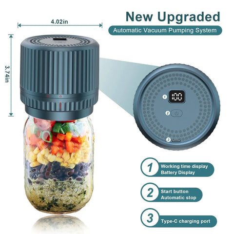 Portable Mason Jar Vacuum Sealer Kit With 2500mAh Battery Electric Smart Vacuum, USB Powered on mason jar with colorful salad