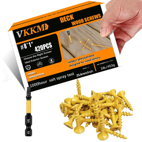 Exterior Deck Screws 8x1 Inch Bronze Coated for Outdoor Wood 420 Pieces Coarse Thread with T25 Star Bit shown with packaging