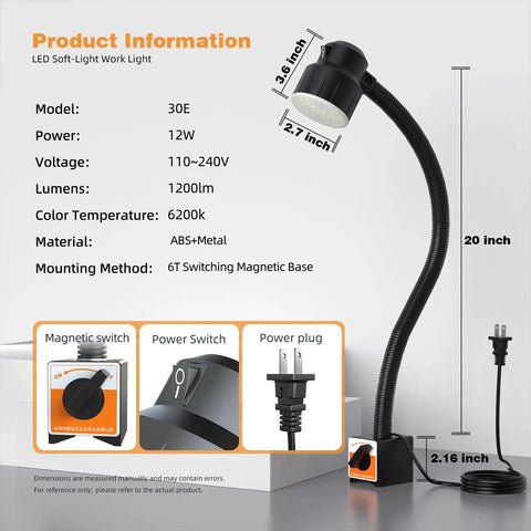Heavy Duty Magnetic Work Light Delivering Badass 1200 Lumens Through A Flexible Gooseneck Shaft With A Rock Solid Magnetic Base, 20 inch flexible neck.