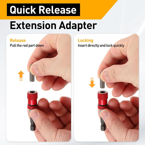 HARFINGTON red 2-piece quick-release magnetic screwdriver bit extension set, 3-inch CR-V steel, 1/4-inch hex shank