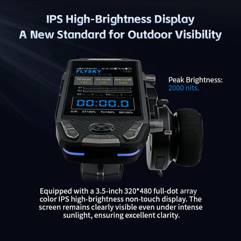 11 Channel 2.4GHz RC Transmitter With 3.5 Inch IPS Display And Dual Antennas For Cars Crawlers Drifting And Boats, Hella Clear Outdoor Screen For Visibility And Beast Mode Ready, Precise Responsive Control In Any Terrain displayed highlighting high-brightness IPS outdoor visibility.