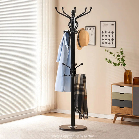 Heavy Duty Freestanding Coat Rack With 18 Sturdy Hooks And Marble Base For Entryways And Hallways Boss Level Stability For Coats Hats Bags And Scarves In Home Office Dorm Or Apartment