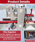 Heavy Duty Plug And Play Automatic Case Sealing Machine And Dual Flap Box Tagger with filter regulator for pressure adjustment.