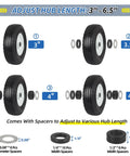 Flat Free Tire And Wheel 4.10 3.50 6 Size For Wheelbarrow And Hand Truck with adjustable hub length options, spacers shown.