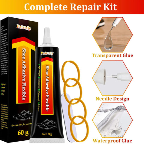 Transparent Shoe Glue For Repairs High Strength Polyurethane Adhesive For Shoes Boots Leather And More Waterproof Non Whitening Low Odor Durable Bond 60g Pack with packaging and applicator features.