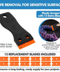 Flexible plastic scraper with 12 replacement blades for Dual Tool 3D Printer Scraper Set With Angled Metal Spatula.
