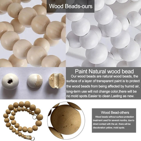 Comparison of wood beads for Farmhouse Boho Flush Mount Ceiling Light Three Light Wood Bead Chandelier Black Metal Hanging Pendant