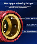 Close-up of R1234YF to R134A Quick Coupler Adapter Kit showing 6-ball locks and extensible pin for auto AC sealing design.