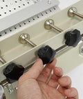 Workhorse Solder Paste Printer For SMT PCB Stencil Printing With Adjustable Height And Movable Positioning Base close-up of adjustment knobs