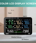 Weather Station With 3 Wireless Indoor Outdoor Sensors Color LCD Display Digital Thermometer And Humidity Monitor With Custom Alerts And Adjustable Backlight USB Port And 500 Feet Range, featuring detailed climate readings on screen.