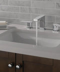 Xander Widespread Chrome Bathroom Faucet For Three Hole Six To Sixteen Inch Setup with water flowing into modern sink