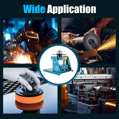 Collage showcasing 110V 10Kg Portable Welder Positioner Turntable Machine with various welding applications.