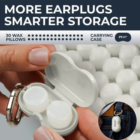 Wax Ear Plugs For Sleeping And Swimming, Silicone Moldable Ear Plugs For Noise Canceling And Sleep Sound Blocking Up To 32 Decibels, Includes 30 Soft Pillows, White in travel case