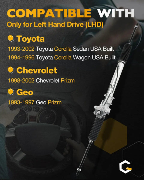 Direct Fit Hydraulic Power Steering Rack And Pinion For 1993 to 2002 Toyota Corolla 1994 to 1996 Corolla Wagon 1998 to 2002...