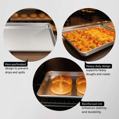 Beefy Heavy Duty Aluminum Full Size Sheet Pan 26 By 18 Inch With Reinforced Rim And Rimmed Edges Dishwasher Safe in baking use.