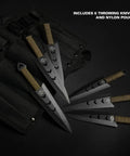 Six Piece Tactical Combat Kunai Throwing Knife Set with Sheath Case, Double Edged 6 Inch Overall, 4 Inch Blade displayed