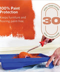 Bulk 30 Pack Painter Plastic Drop Cloths For Painting 9x12 Tarp Plastic Sheeting shown with paint roller.