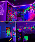 Lit 50 Foot Black Light Strip Kit With 900 LEDs 12V Flexible Lighting for vibrant neon wall art in a dark room