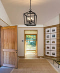 Farmhouse Rustic Black Lantern Chandelier Hanging Light Fixture With Four Lights For Kitchen Island And Dining Room Hallway Entryway Foyer