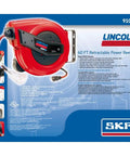 Lincoln Workhorse Heavy Duty 60 Foot Tri Tap Electric Power Cord Reel With 12 3 SJTOW, Grease Oil And Weather Resistant, Magnetic Brake, Auto Guide Rewind, Overload Protection, Power Indicator Lights, Red And Black