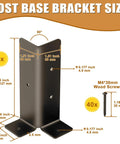 Diagram of Eight Pack Adjustable Post Anchor Brackets Heavy Duty Half Column Black Support Base with dimensions and screws