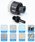 Dry Diamond Core Drill Bit 2 Inch Tile Hole Saw For Porcelain Ceramic Granite Brick Concrete With Vacuum Brazed Edge Five Eighths Inch Eleven Thread To Three Eighths Inch Hex Shank Adapter Beefy Angle Grinder Cutter with illustrations for material use