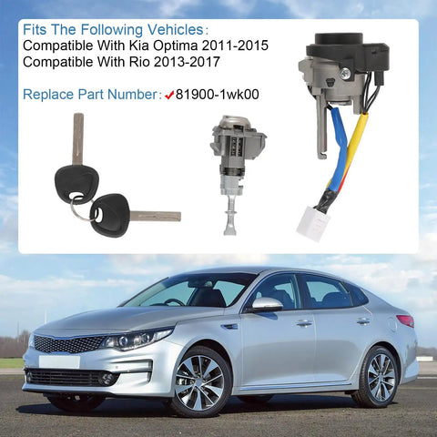 Ignition Lock Cylinder Switch And Left Door Lock Assembly For 2011-2015 Kia Optima And 2013-2017 Kia Rio Plug-And-Play Direct-Fit Replacement