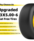 2 Pack Flat Free Tire And Wheel Set For Lawn Mower, 13x5.00-6 Front Tires For Zero Turn Mowers, Solid Polyurethane, Yellow Hub