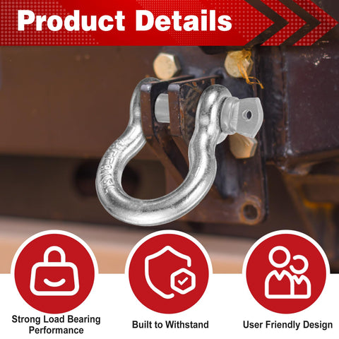 4 Pack 1 Inch D Ring Shackles Bow Shackle With One And One Eighth Screw Pin attached to vehicle frame