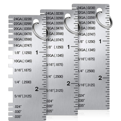 3 Pack Metal Thickness Gauge Tool Set Portable Stainless Steel For Welding And Metalwork One Sided Material Thickness Gauge Plated Size Inspection Tool For Quick Pocket Measurements, front view