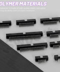 All-In-One Super Handy 23Pcs 2.0 mm Pitch DIP IC Socket Adapter Kit with right angle pin headers arranged on surface.